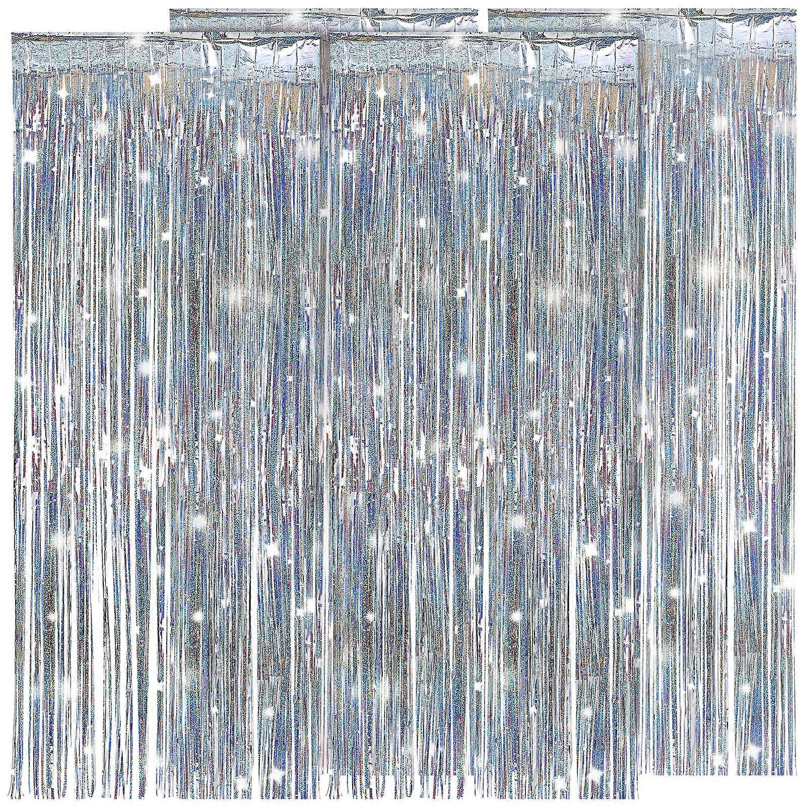 4 Pcs Fringe Backdrops Silver Fringe Party Backdrop Curtains Silver Foil Fringe Curtain Streamers Party Decorations