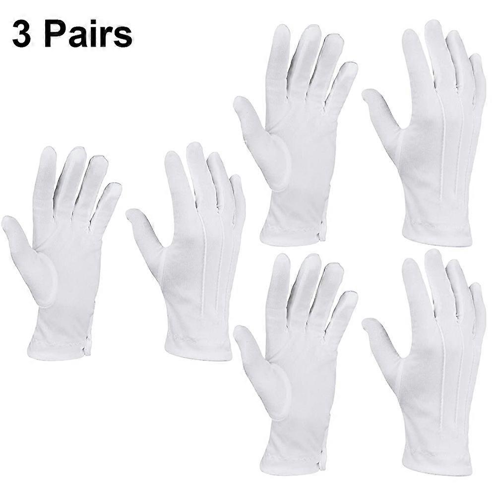 3 Pairs White Polyester Marching Gloves - Formal Tuxedo Parade Gloves - Elegant and Durable