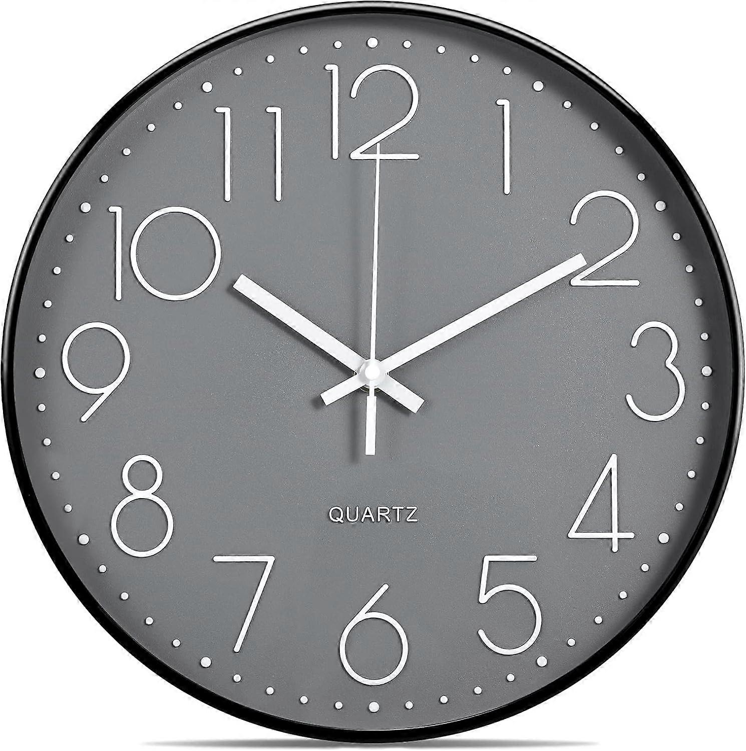 2025 Uusi hiljainen ja hiljainen kvartsi analoginen seinäkello - 30Cm - Ei tikitystä - musta ja harmaa