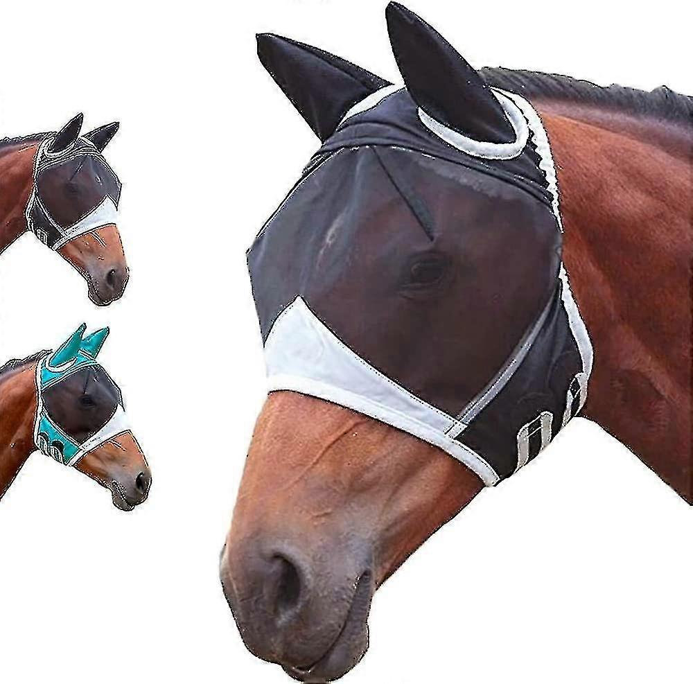 Horse Fly Mask Uv Protection Horse Fly Mask With Ears Net/forelock Hole/reflective Trim Stretchy Fly Mask For Horse Breathable Fine Mesh/eye Dart/hook