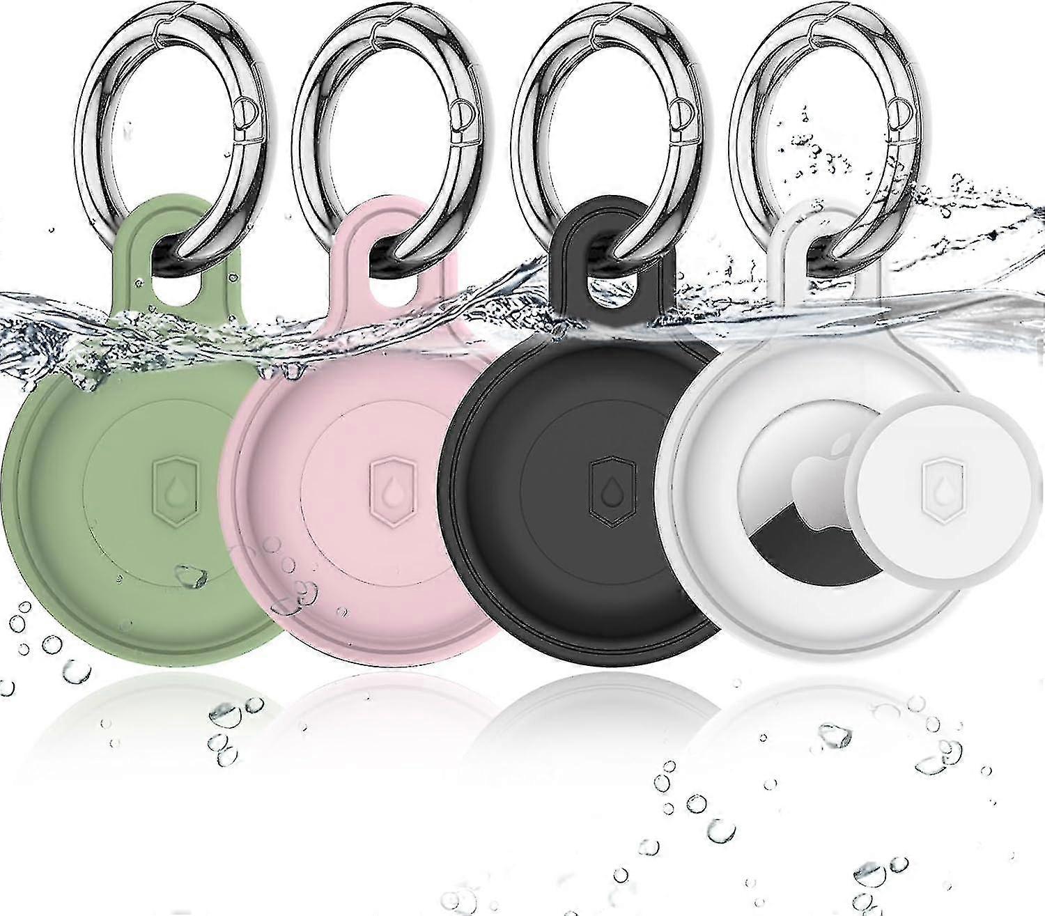 حقيبة حامل Airtag مقاومة للماء - 4 عبوات ، غطاء سيليكون واقي لكامل الجسم لتعقب AirTag GPS ، مناسب للأمتعة والمفاتيح