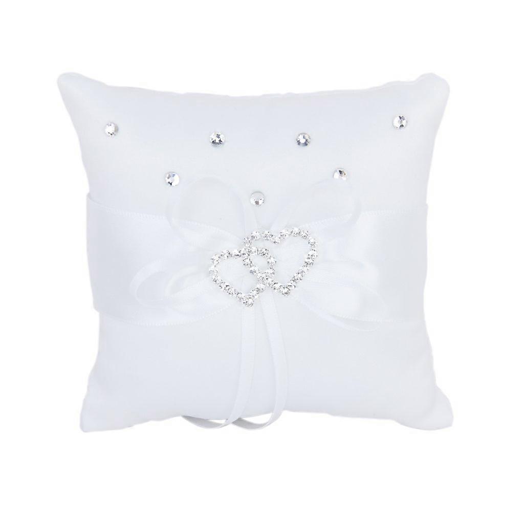 Wit dubbel hart strass ringkussen trouwringkussen 10*10cm