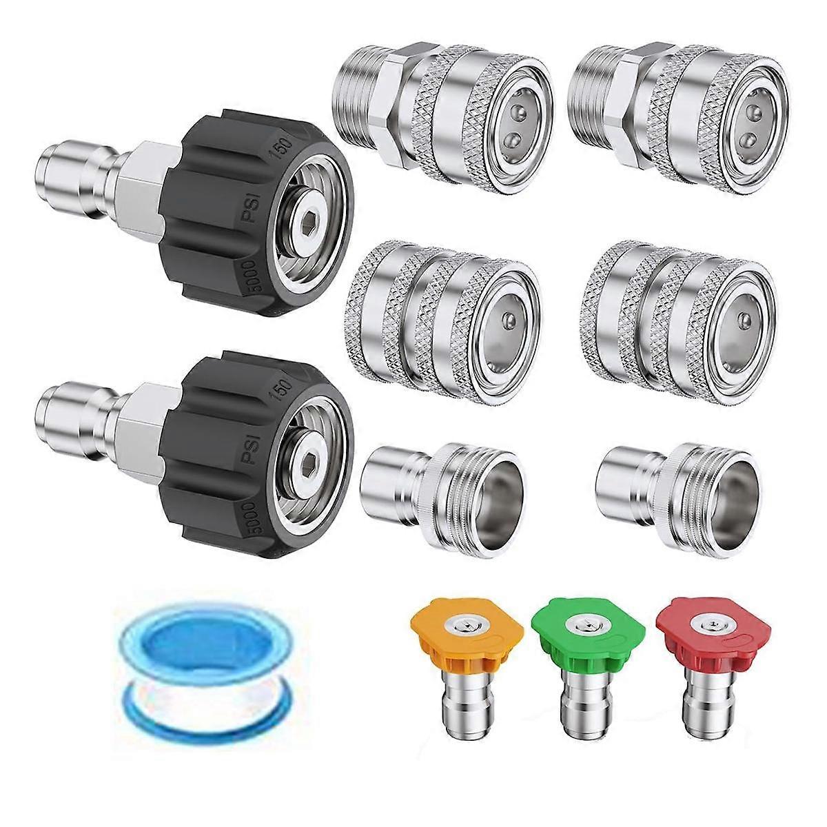 Pressure Washer Adapter Set, Quick Disconnect Kit, M22 Swivel to 3/8Inch Quick Disconnect, 3/4Inch