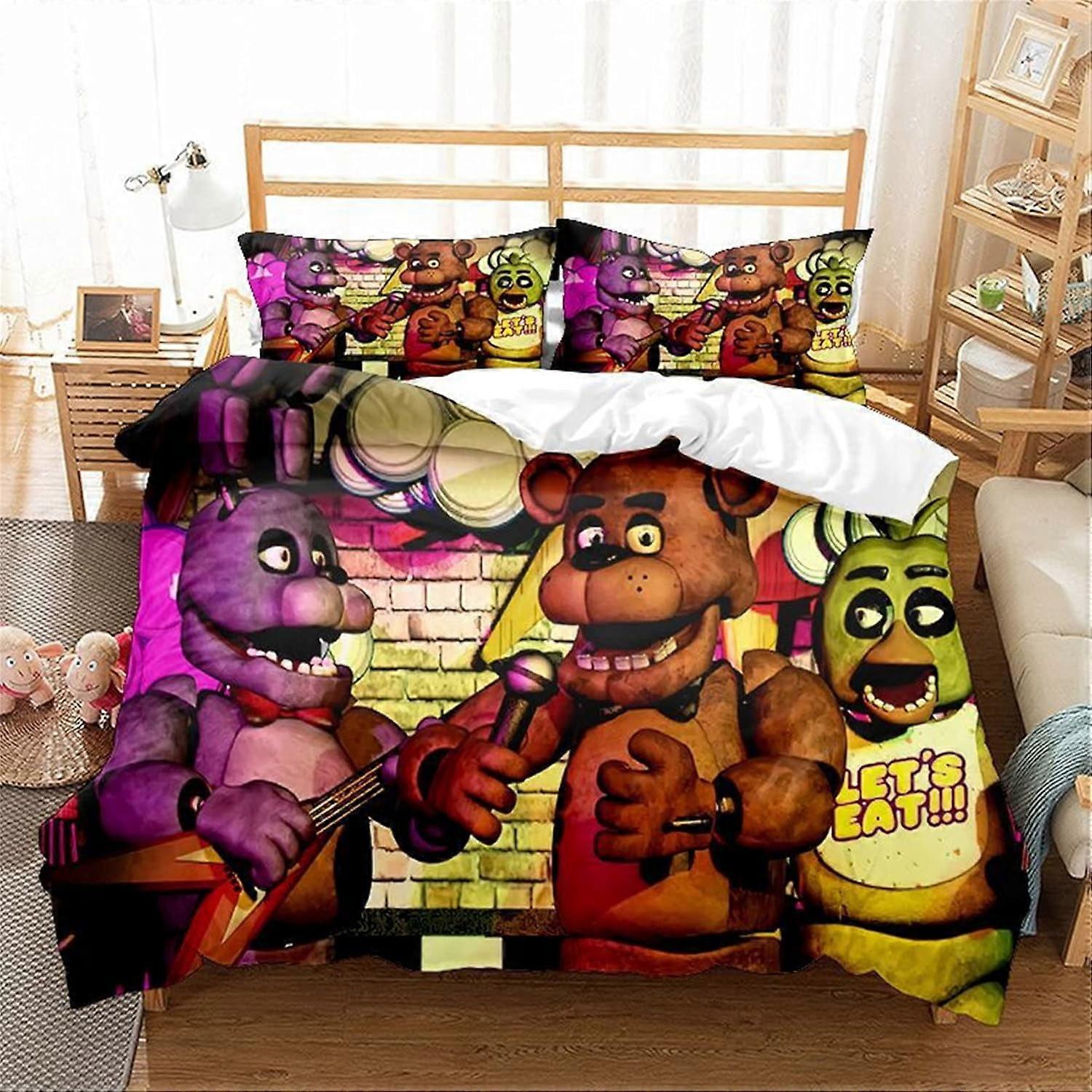 i71 Kids Five Nights-at Freddy&#x27; s Capa de Edredom de Cama Queen Size, 3 Peças Capa de Conforto Leve e Macia com Fronhas jm71