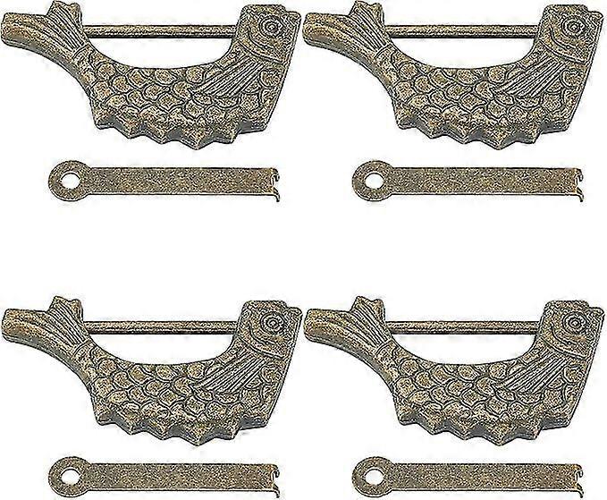 4 Sets Retro Alloy Combination Locks 60x31x8.5mm Fish Shape Vintage Locking Padlock with Key for Drawer Door Cabinet Box