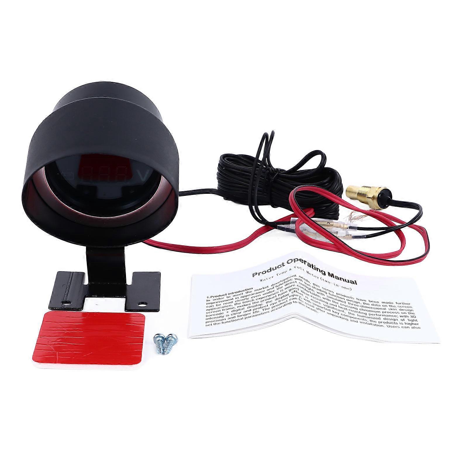 Water Temp Gauge Voltmeter 2 in 1 Round Digital Display LCD Gauge for Car Motorcycle 12V Or 24V