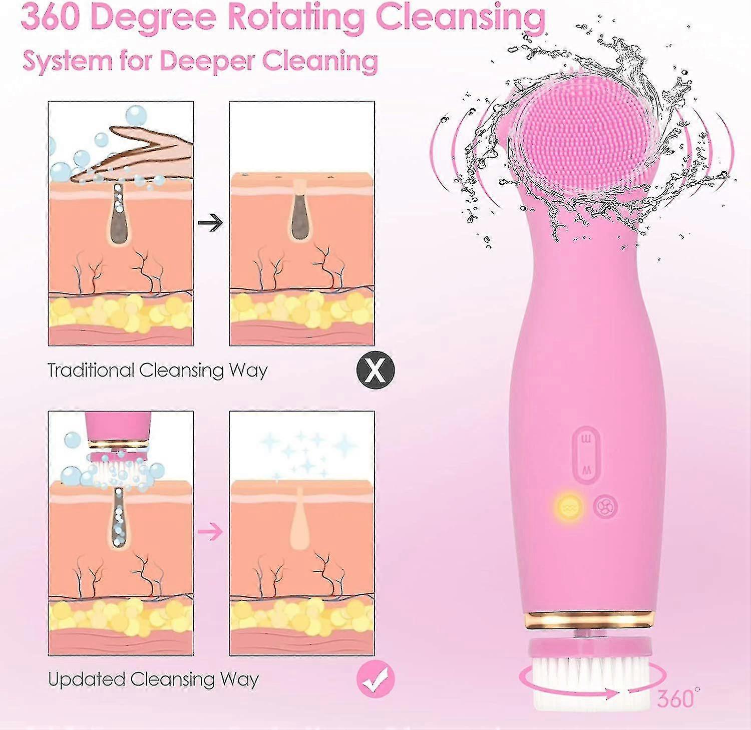 Face Cleansing Brush, 5 In 1 Rechargeable 360 Rotation And Waterproof Electric Silicone Care Face Brush, Exfoliating Brush For Deep Cleansing Gentle