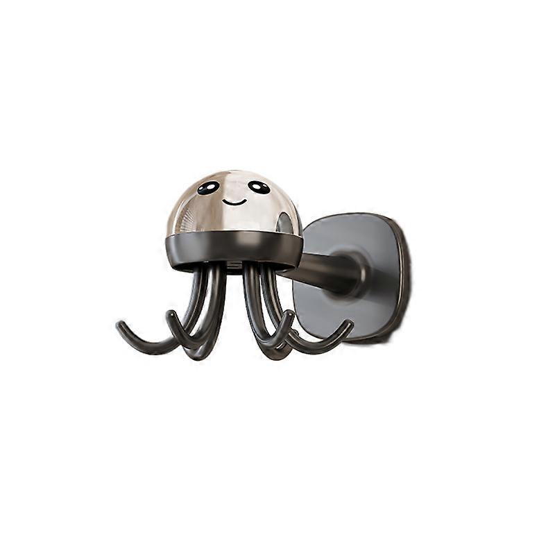 Multi-functional kitchen household punch-free hook, towel bathroom storage octopus six-claw hook, gray