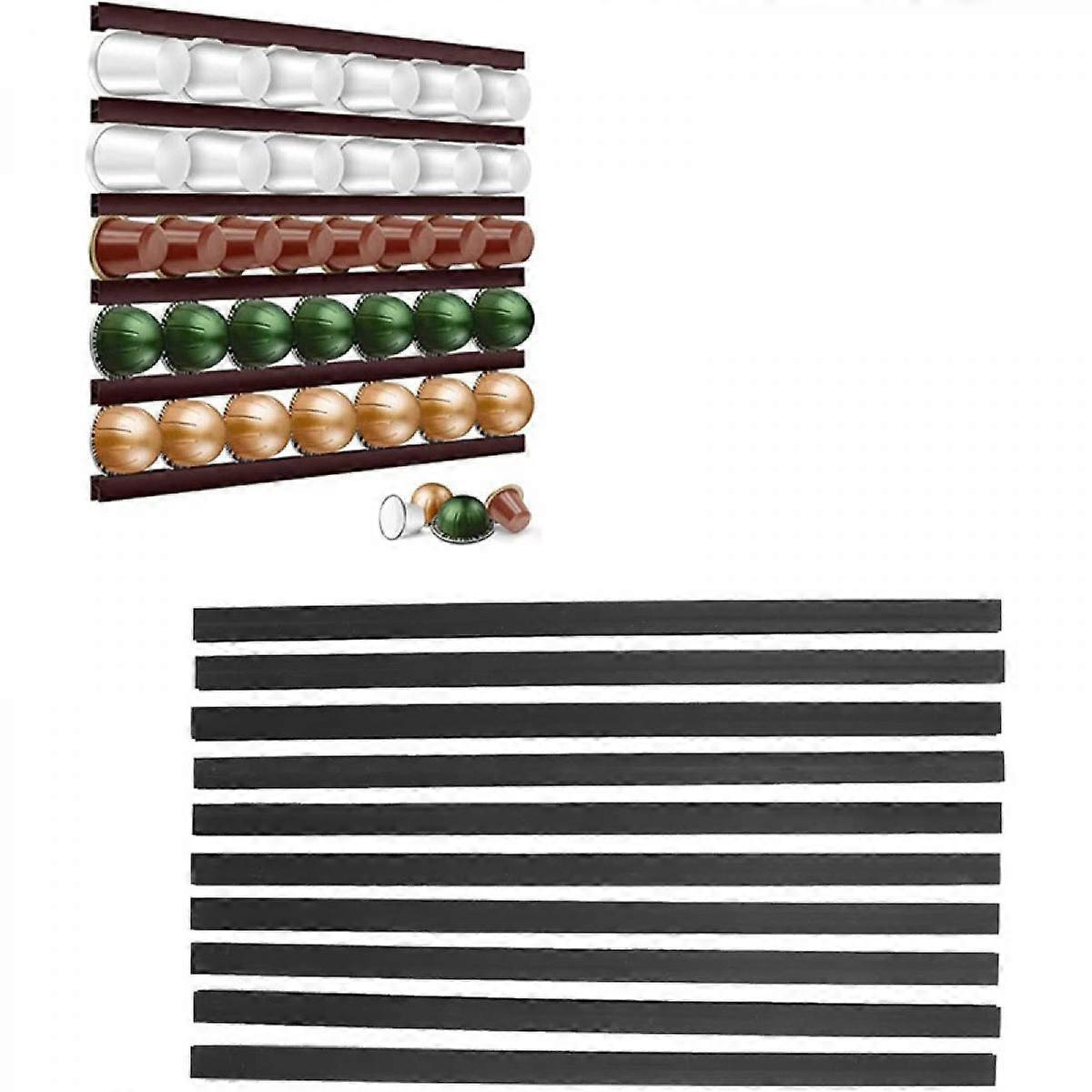 10pcs Coffee pod Storage, Space Saving Compact Coffee Capsule Holder Multiple Adhesive mounting Methods for Cafe bar (Black)-30cm