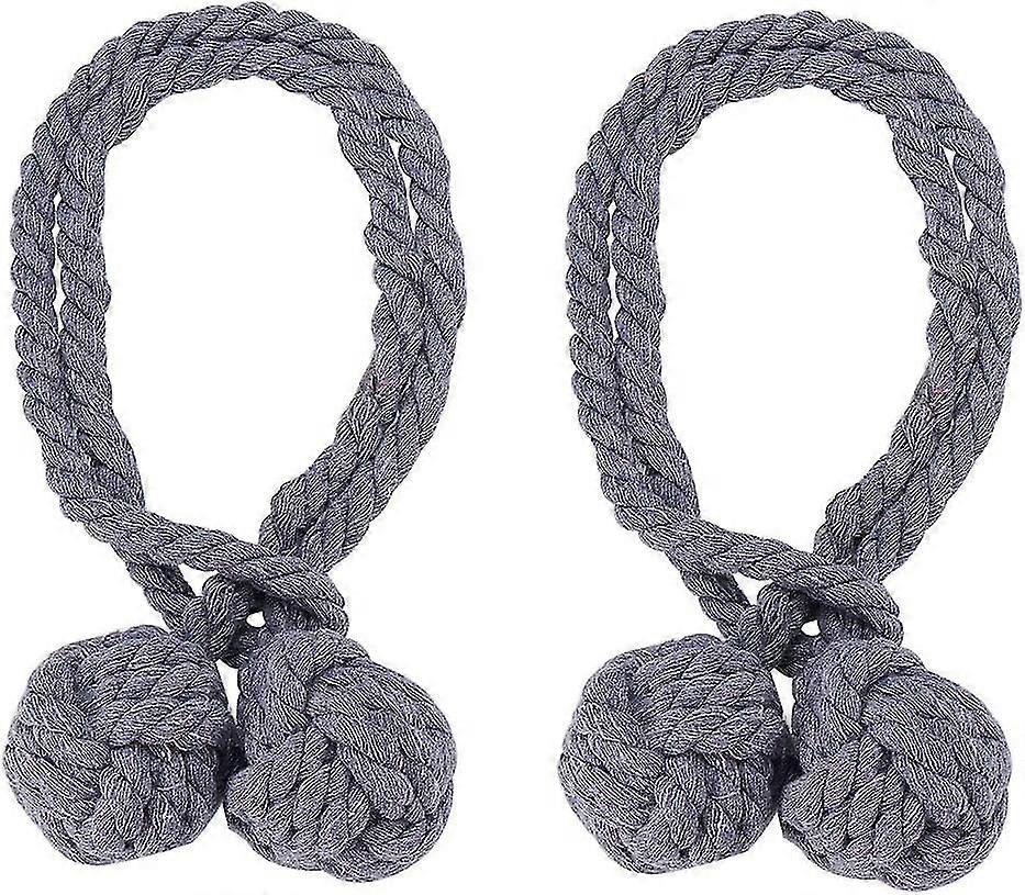 New 1 Pair Of Hand Knitted Natural Cotton Curtain Tiebacks With Double Ball (grey)