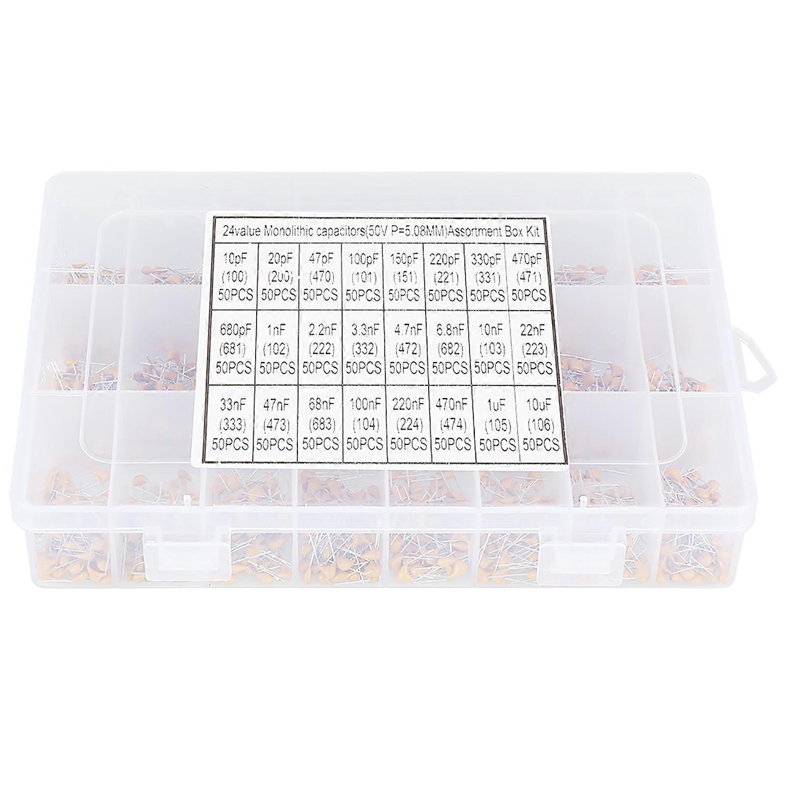 1200pcs 24 Values 50V 10pF?10uF Monolithic Ceramic Capacitor Assorted Kit