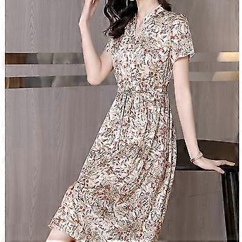 Women 2023 Summer Casual Dresses Spring V Neck Short Sleeve Knee Length  Beach Dress V-neck Floral Party Dress Chiffon Flora