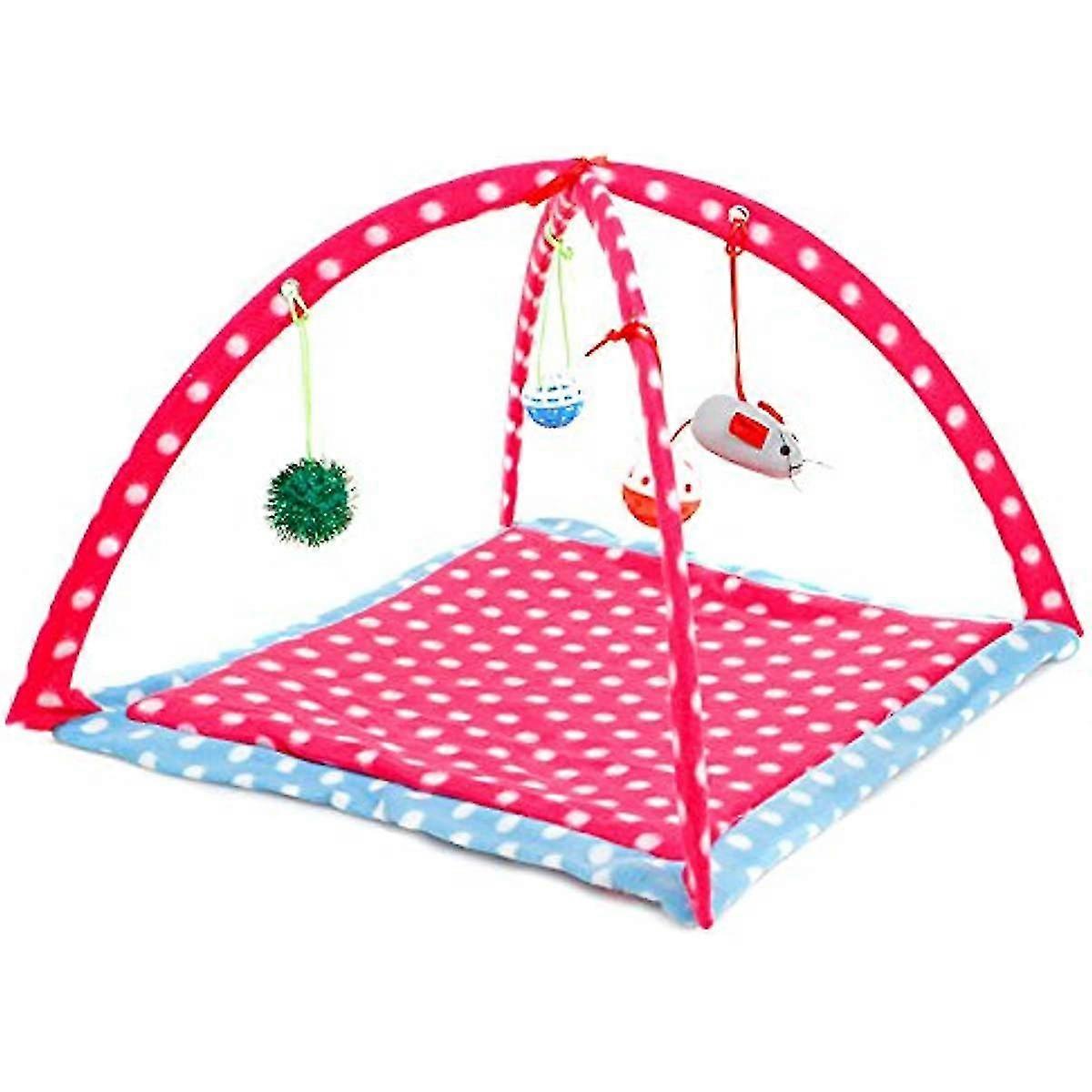 Lelesta Multi-function Pet Kitten Cat Interactive Activity Soft Fleece Folding Toy Mat Bed Hammock Tent With Hanging Mouse Bell Balls Cute Point