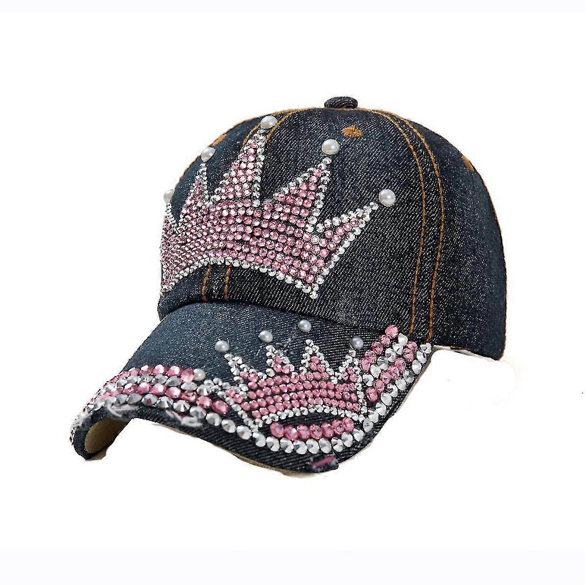 Denim Crown Bling Rhinestone Baseball Cap,Hip Pop Adjustable
