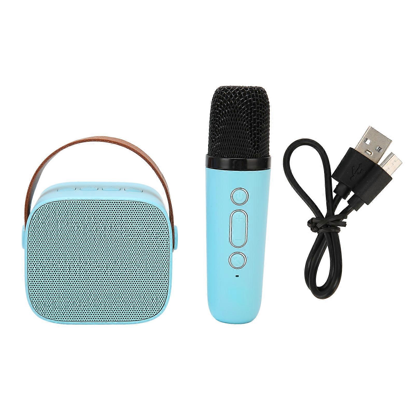 Bluetooth Speaker Microphone Set HD Stereo Rechargeable Retro Portable Karaoke Machine for Kids Adults Party Blue