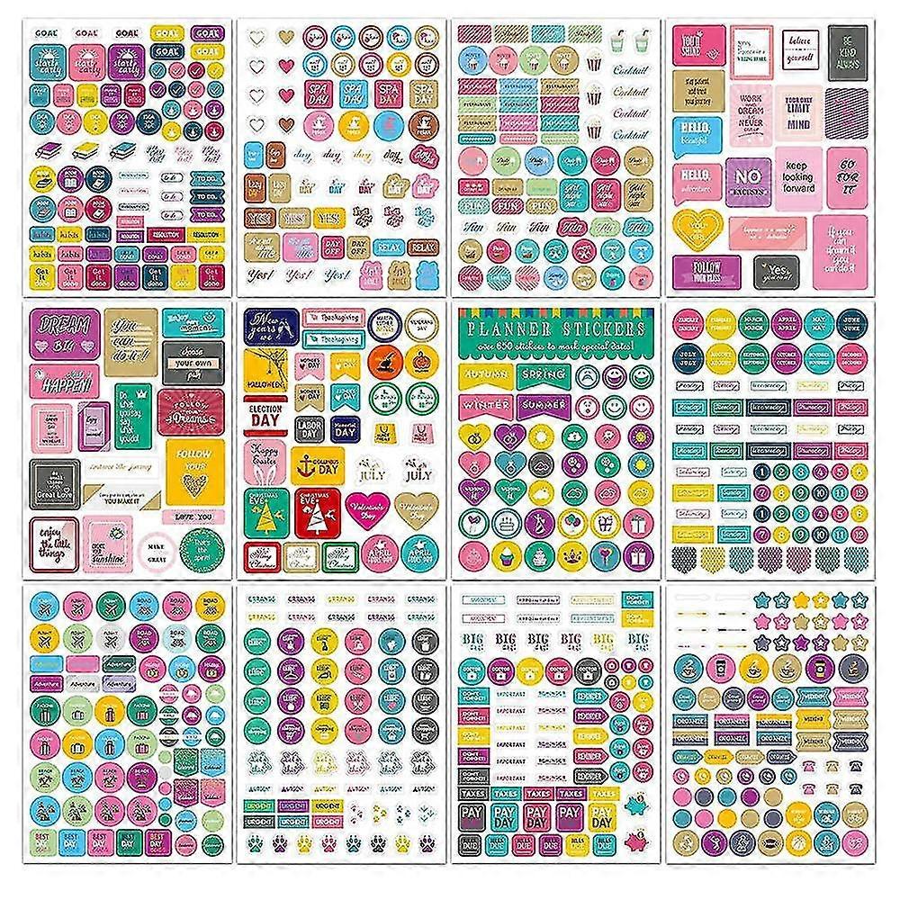 12 Sheets Planner Stickers Monthly Tabs For Diy Calendar, Weekly Daily Planner Stickers Work Planni