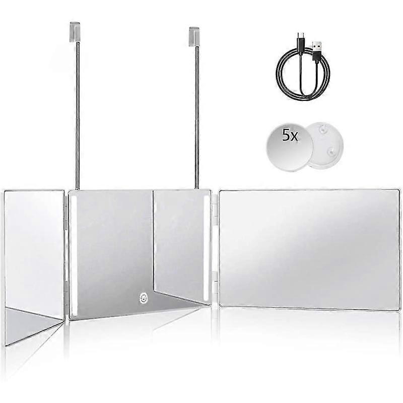 3 Way Mirror For Self Hair Cutting 360 Mirror With Led Lights, Trifold Self Haircut Mirror Rechargeable With Height Adjustable