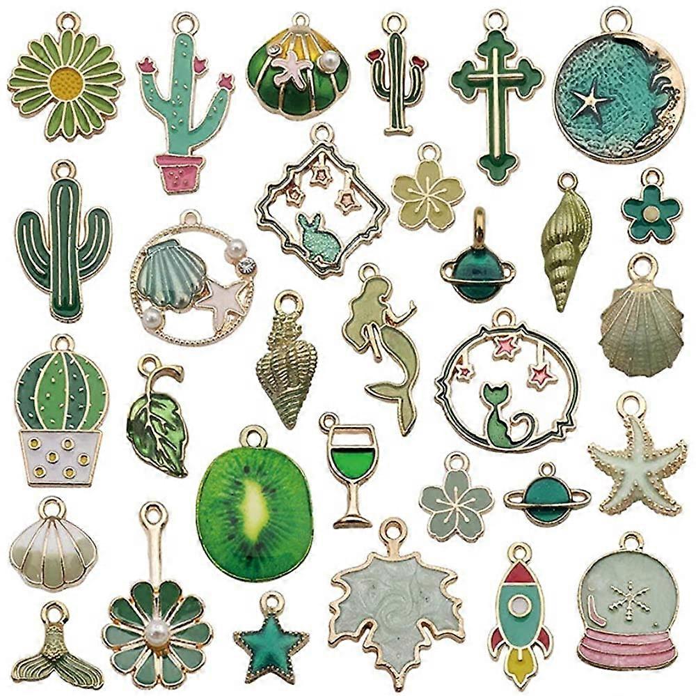 31 Pcs Assorted Plated Enamel Green Pendants