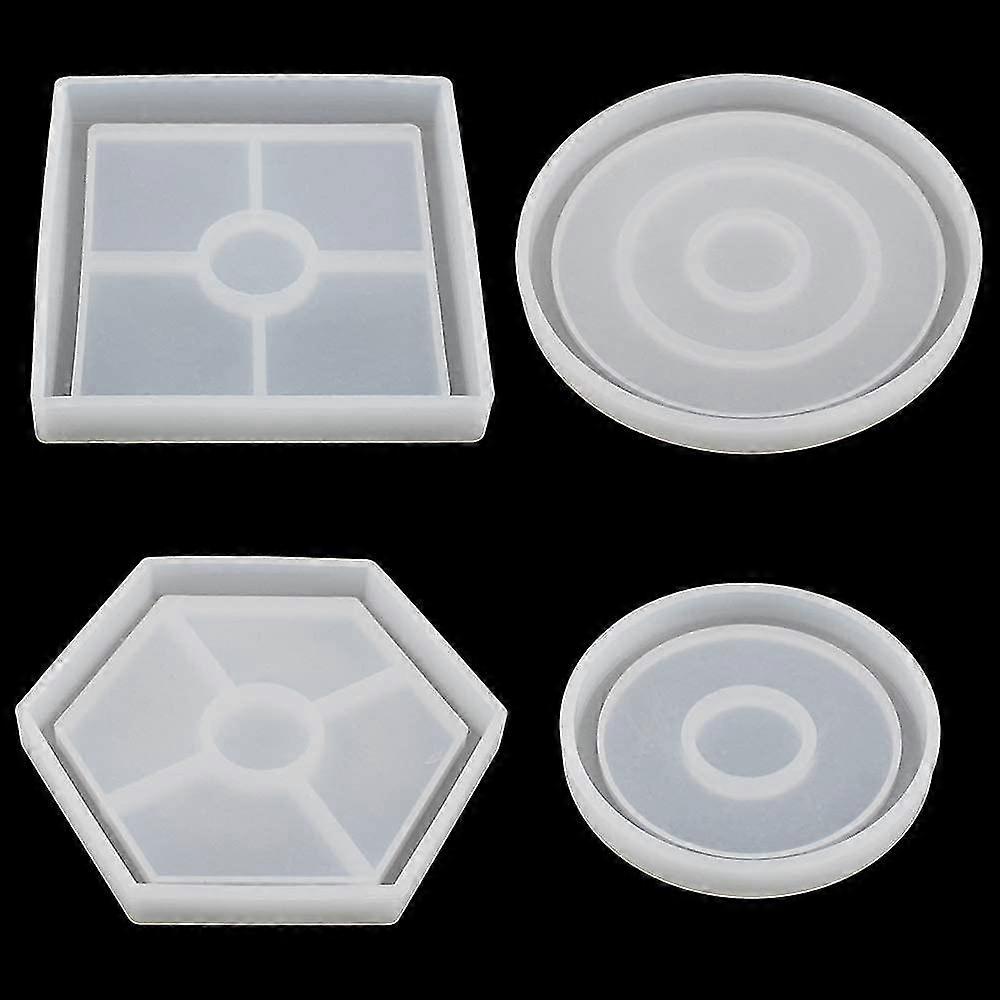Set Of 4 Round Square Hexagonal Silicone Molds Easy Release Silicone Resin Mold Resin Casting Kit For Resin Concrete Cement Clay Glitter Diy Craft Hom