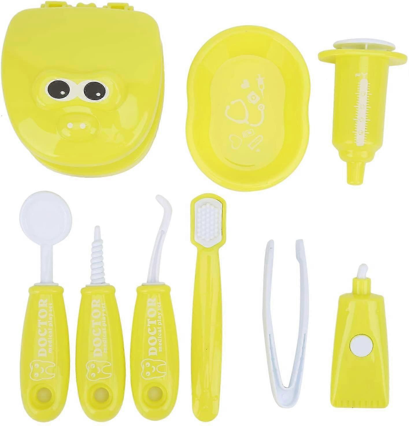9pcs faire semblant de jouer dentiste outils ensemble, jouet éducatif, jaune