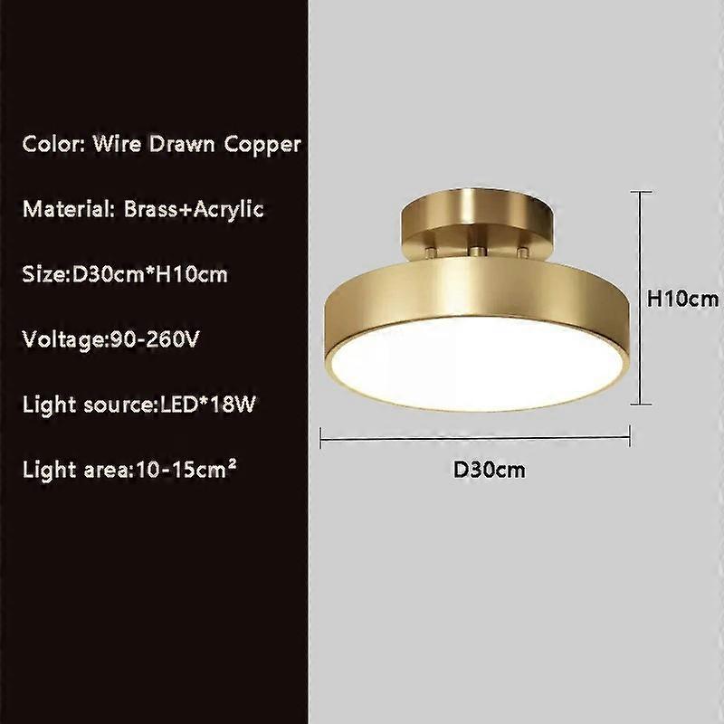 Copper Nordic Ceiling Light Simple Entrance Hallway Aisle Lamp Simple Round Cloakroom Bacony Lighting LED Ceiling Lamps Lustre