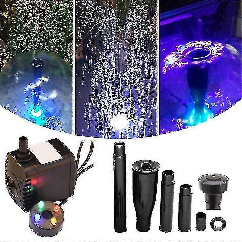 电动水景泵 600 升/小时,带 4 个 LED,适用于户外花园鱼塘 - 小型喷泉