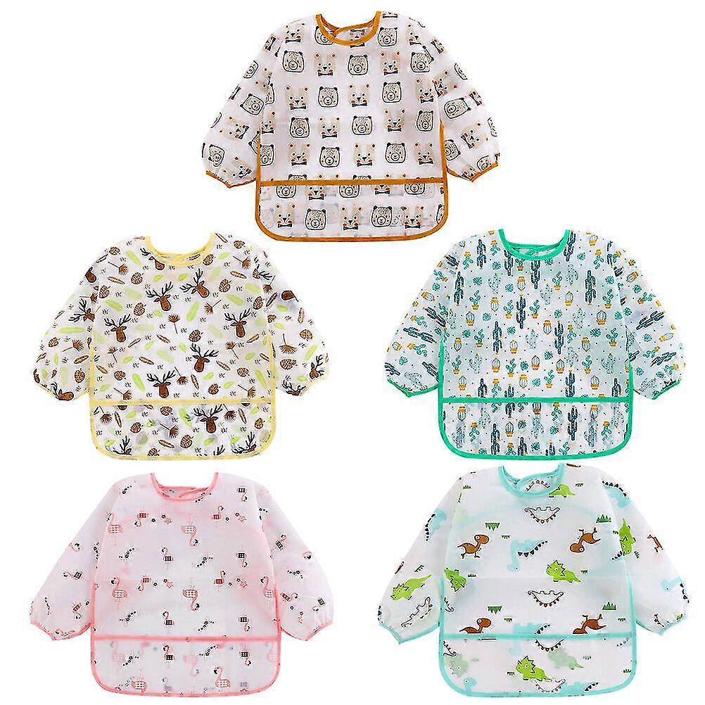 5 Pcs Long Sleeved Baby Bibs Waterproof Sleeved Bib Practical Baby Smock-c