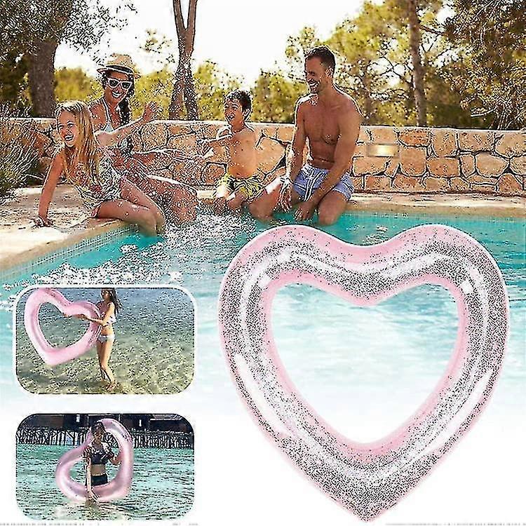 Inflatable Pool Floats Heart Shape With Sequins Floats For Swimming Pool Bath Toy, Party Decoration
