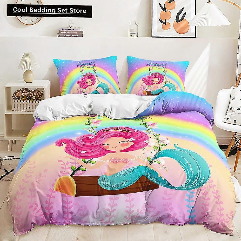 m565 lakan vacker regnbåge sjöjungfru sängkläder set polyester påslakan set full twin täcken set för flickor kvinnor sänglinne lakan ggt565