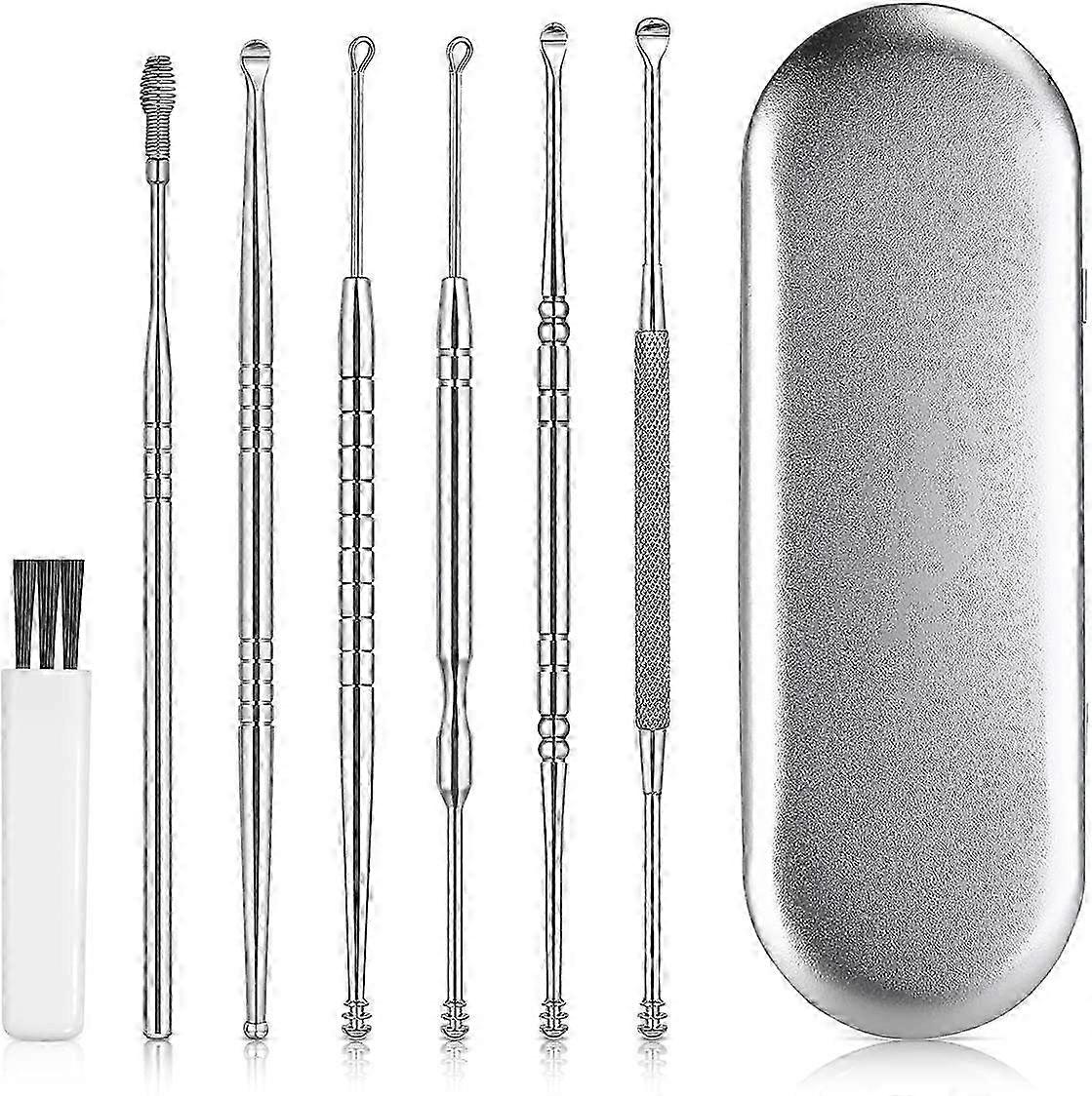 Ear Wax Removal Kit - Ear Pick Tools Stainless Steel 6 in 1 Ear Spoon Curette (with Protective Padded Box)