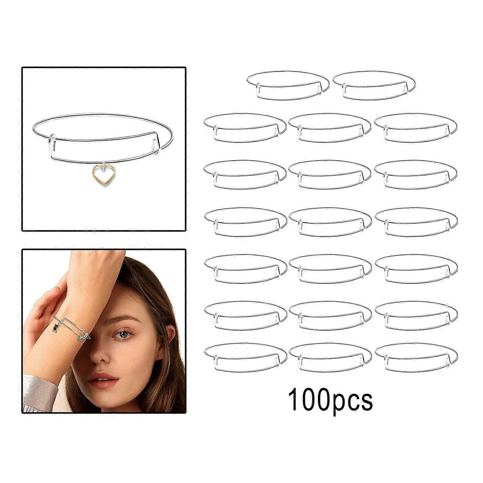 100 Pcs Expandable Bangle Bracelets Adjustable Wire Bracelets, Blank Bangles for DIY Jewelry Making