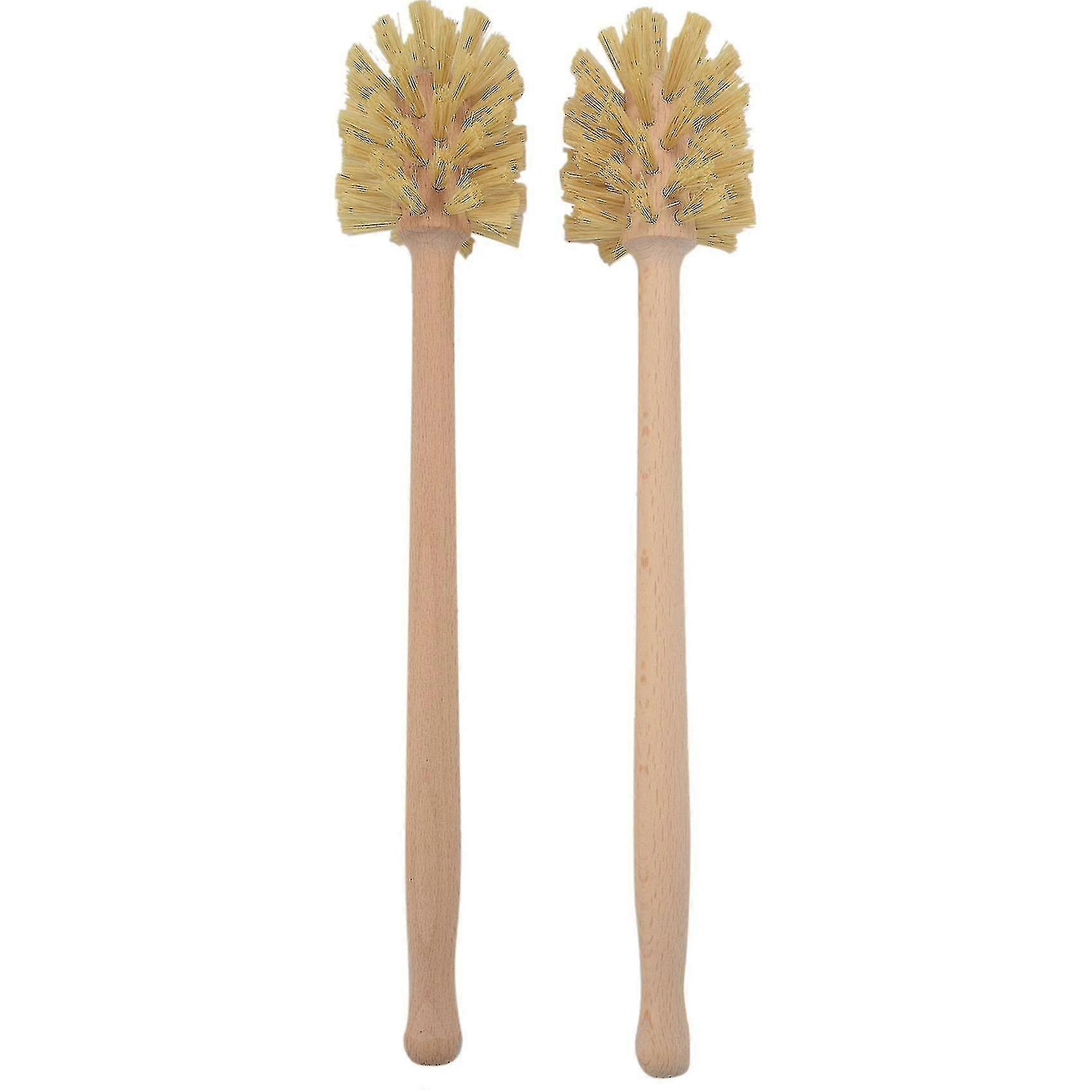 Toilet Brush, 2 Pack Wood Toilet Brush Made Of Beechwood, Strong Bristles With 360 Cleaning Power
