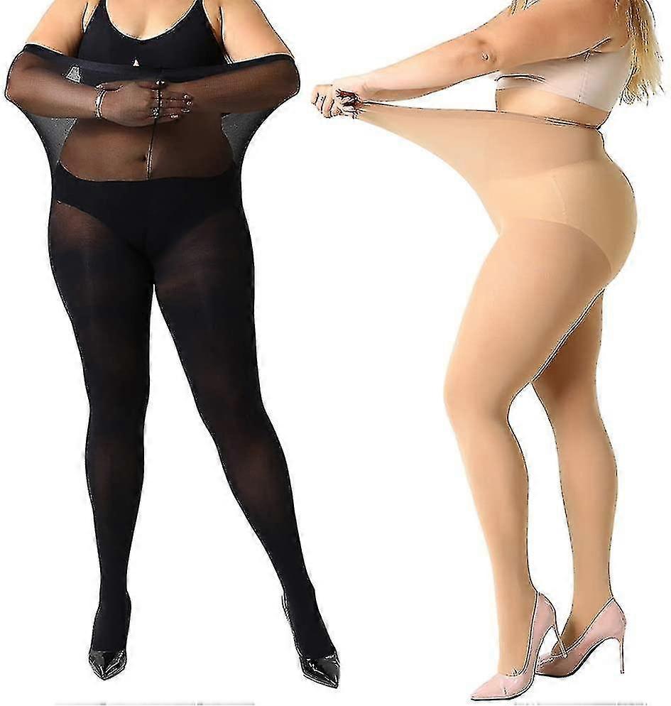 Women's 2 Pairs Plus Size Control Top Ultra-soft Tights