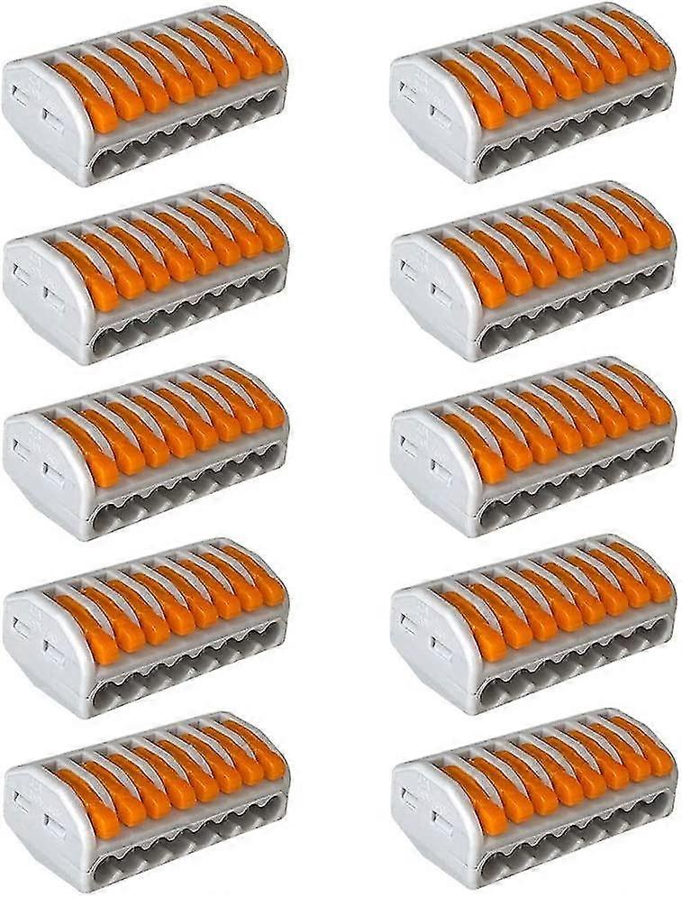 10pcs Premium Pct-218 Lever-Nut Wire Connector Set, 8 Port Conductor Compact Wire Connectors, Compact Connector Spring Terminal Block