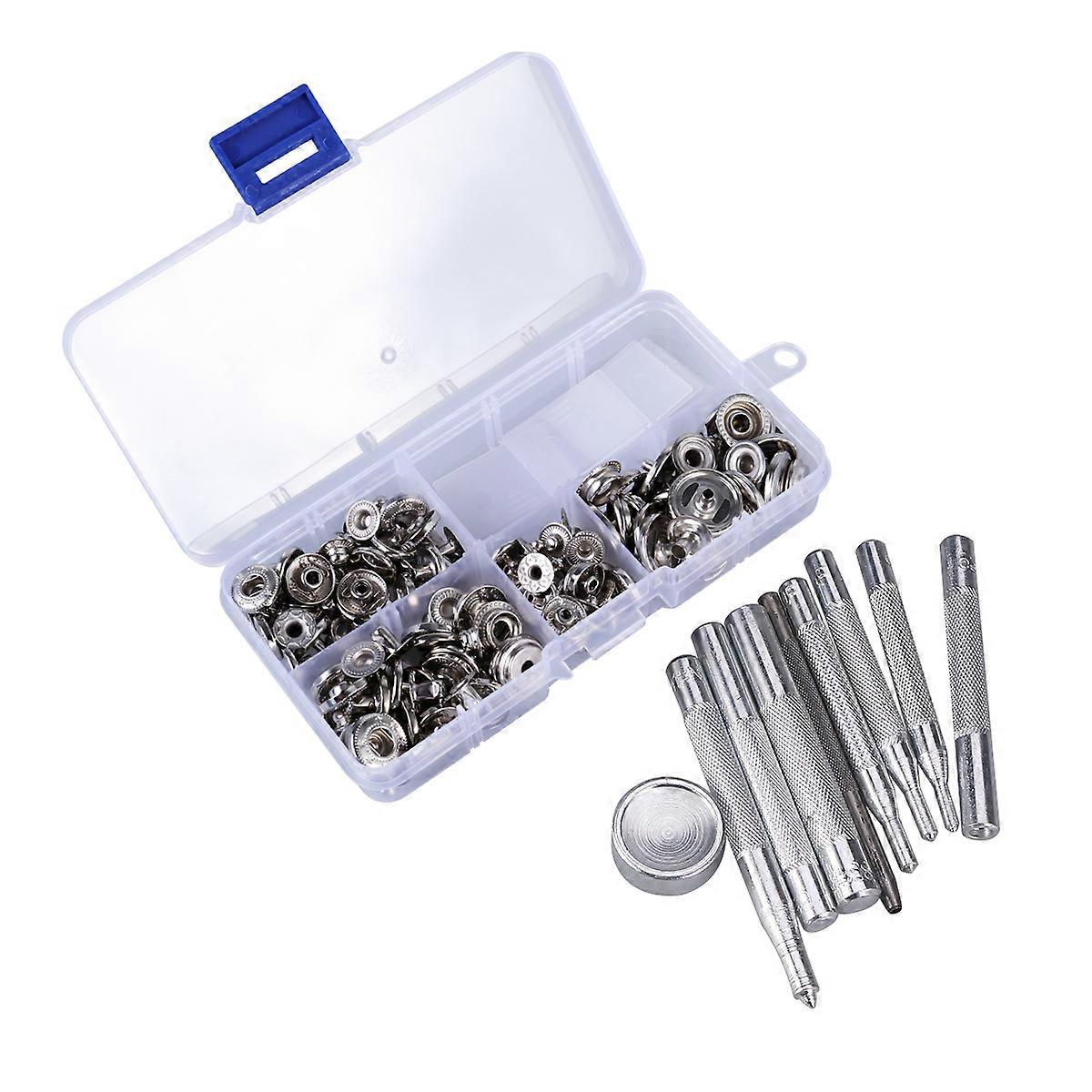40 Set Snap Fasteners Snaps Button Press Studs with 9 Pieces Fixing Tools (Silvery White)