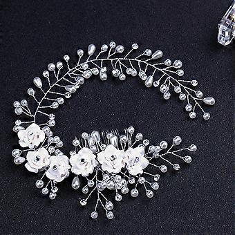 Bridal Floral Headpiece Bride Hair Comb Faux Pearl Headdress Eye-catching Tiara