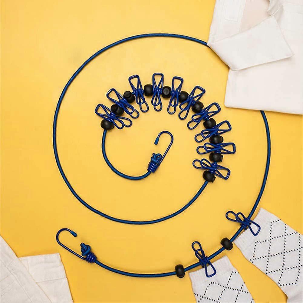 Portable Elastic Clothesline with 12 Clothespin (70" Long, Blue)