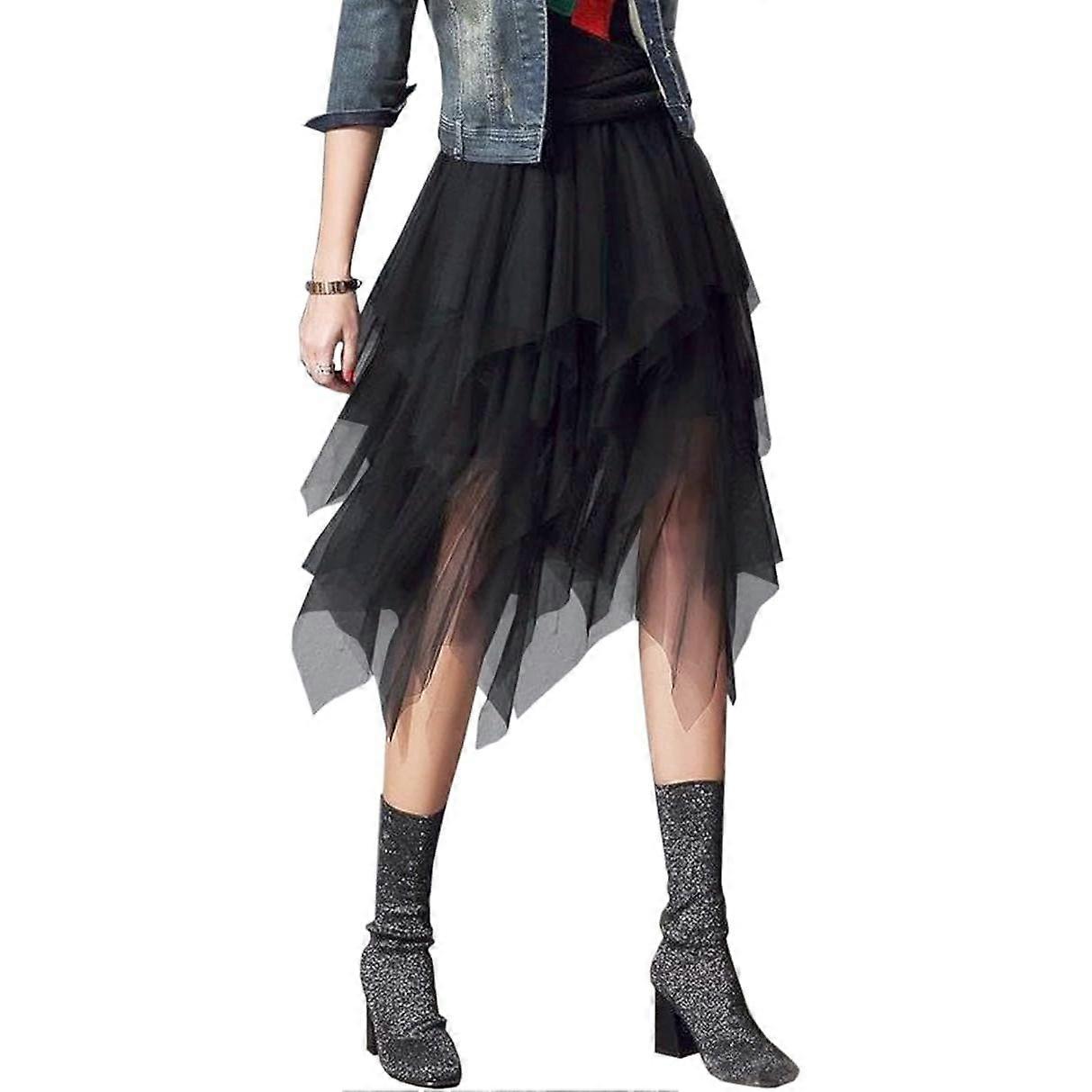 Tulle Skirts for Women 3 Layered High Low Asymmetrical Midi Length Skirts
