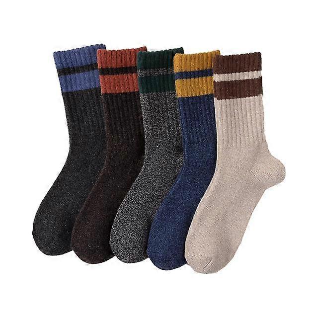 冬の男性'sストライプウールソックス厚手暖かい原宿レトロメリノウールソックス高品質コットンテリーソックスメンズ5ペア-A1,39-46