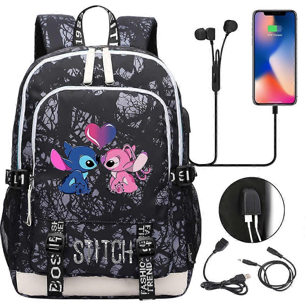 Stitch Prints USB Ragazzo Ragazza Bambini Libro Borse Scolastiche Adolescenti Studente Donna Uomo Laptop Zaino Da Viaggio - Borsa Alla Moda, Pratic...