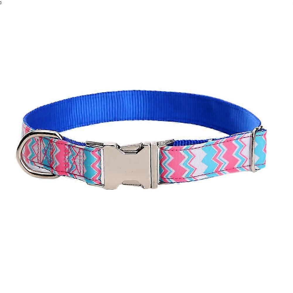 Nylon Dog Collar With Quick Release Metal Buckle Adjustable Safe Pet Collar Sea Ripple Pattern For Small Medium Large Dogs A106-100