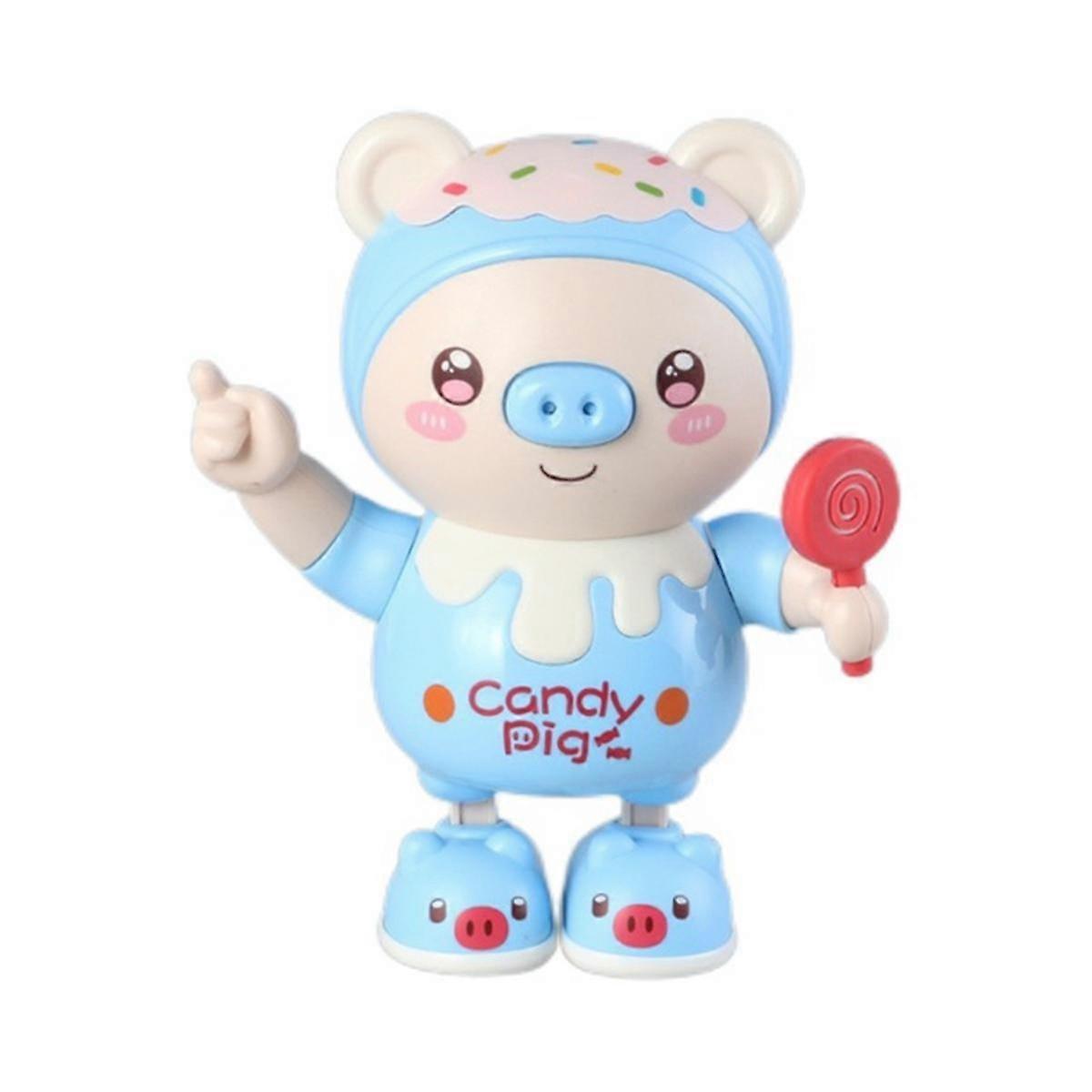 Upgraded Electronic Pets Pig Dancing Toy Doll, Electric Lighting Music Twisting Swing Left and Right Walking Blue