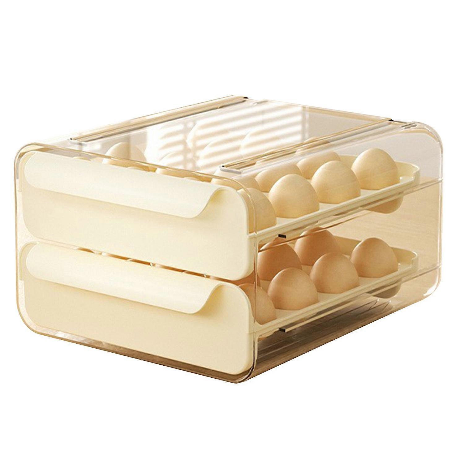 Refrigerator Storage Box Egg Container with Lid Large Capacity Dual Layer Transparent Design
