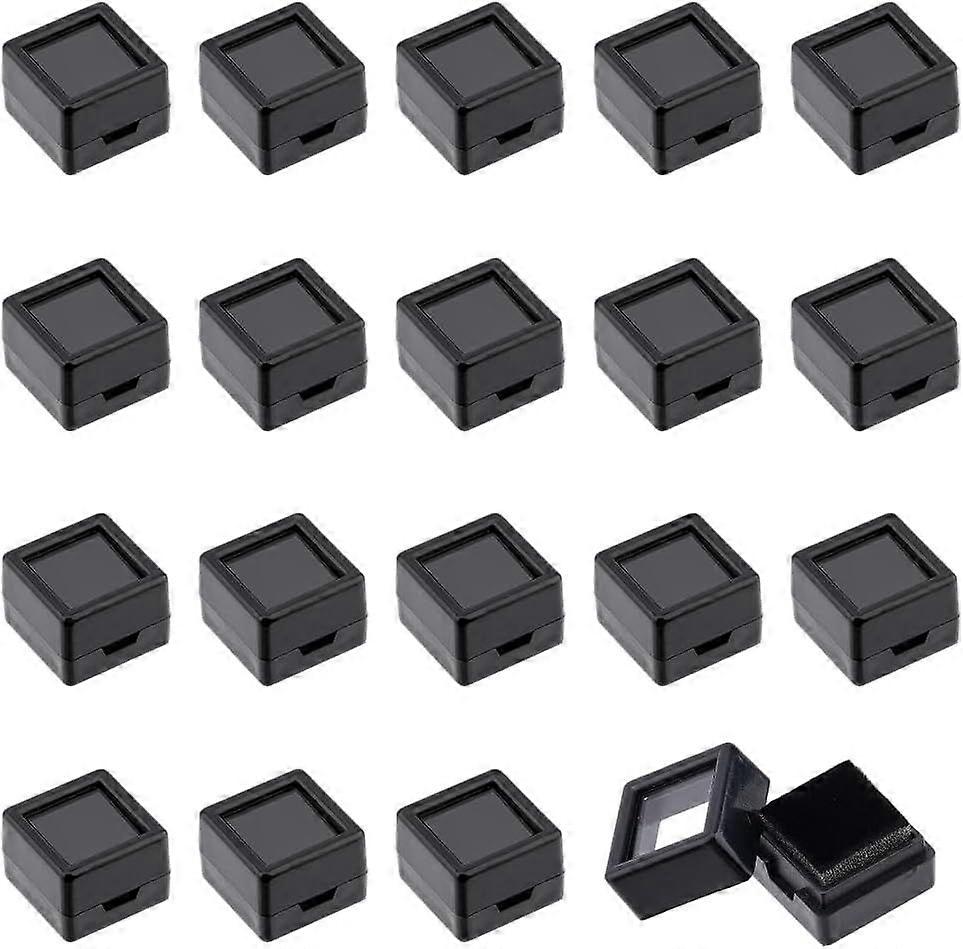 20Pcs Gemstone Display Box 0.81x0.78x0.63inch Acrylic Diamond Case Black Jewelry Container with Clear Top Lids and Sponge for Festival Treat, Gems, Di