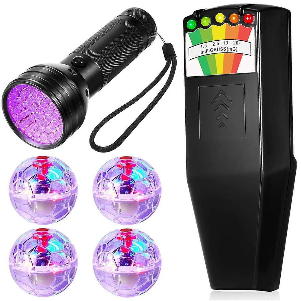6Pcs Halloween Ghost Unting Equipment Kit Meter UV Flashlight Black Light Motion Light Up Cat Balls for Home and Office