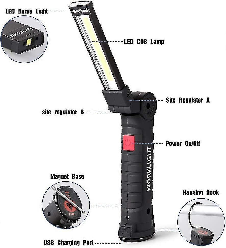 Led Work Light Torch Led Work Light Rechargeable Led Workshop Light Inspection Light Flashlight Magnetic Base 5 Modes For Garage, Camping, Emergency L