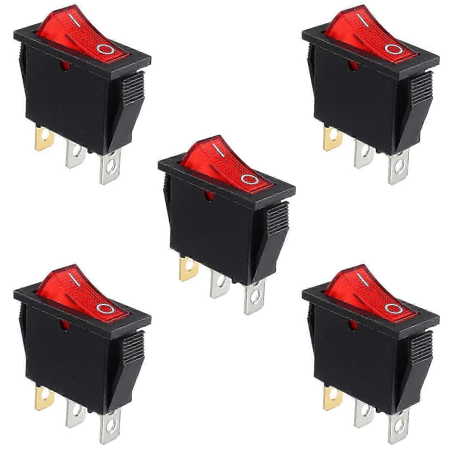 5Pcs Red Illuminated Rocker Switch, ON/OFF 3 Pin 3 Position Boat Rocker Switch Snap AC 250V/15A 125V/20A KCD3-101