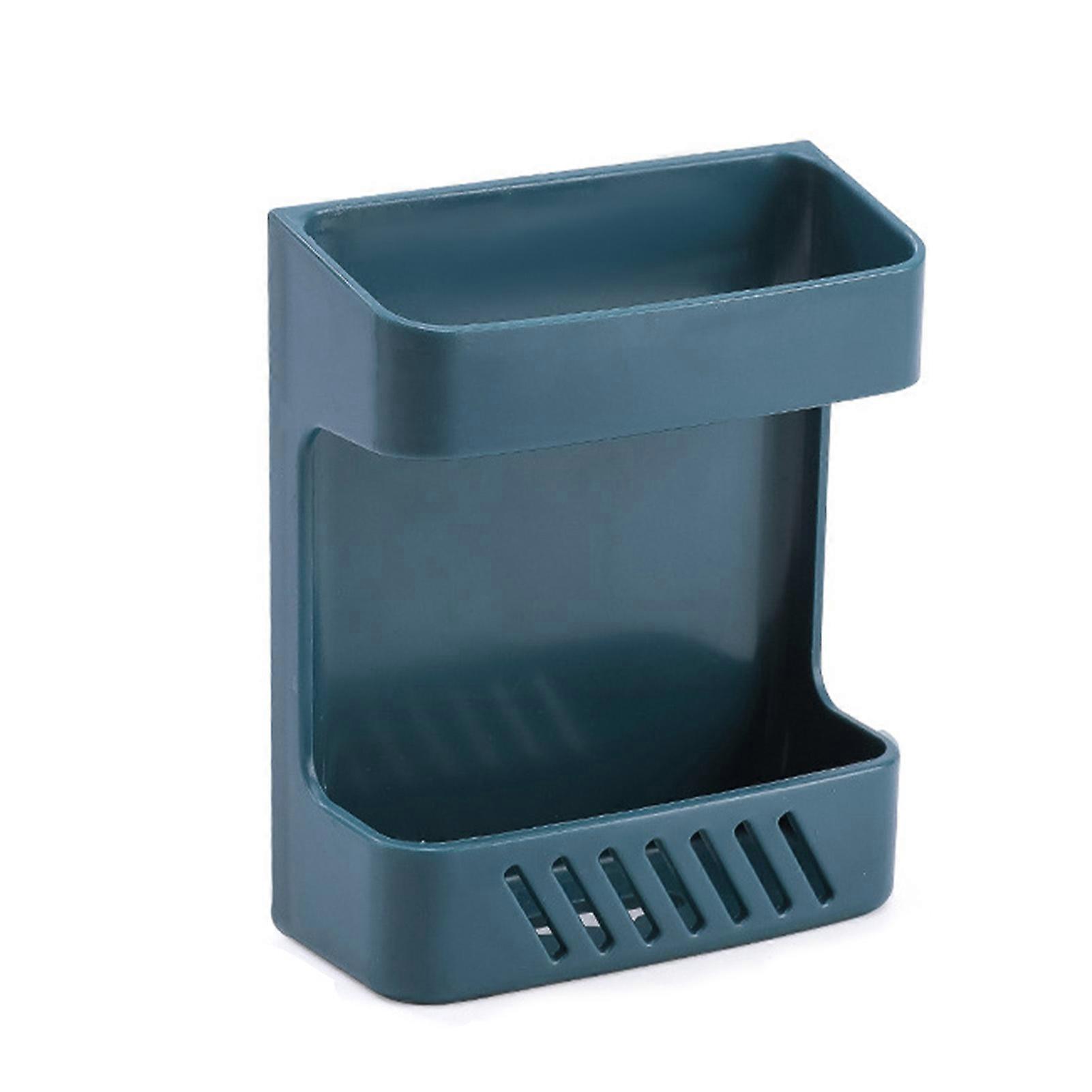 Wall Mount Remote Control Storage Holder Multifunctional Punch Free Bedside Phone Storage Box Blue