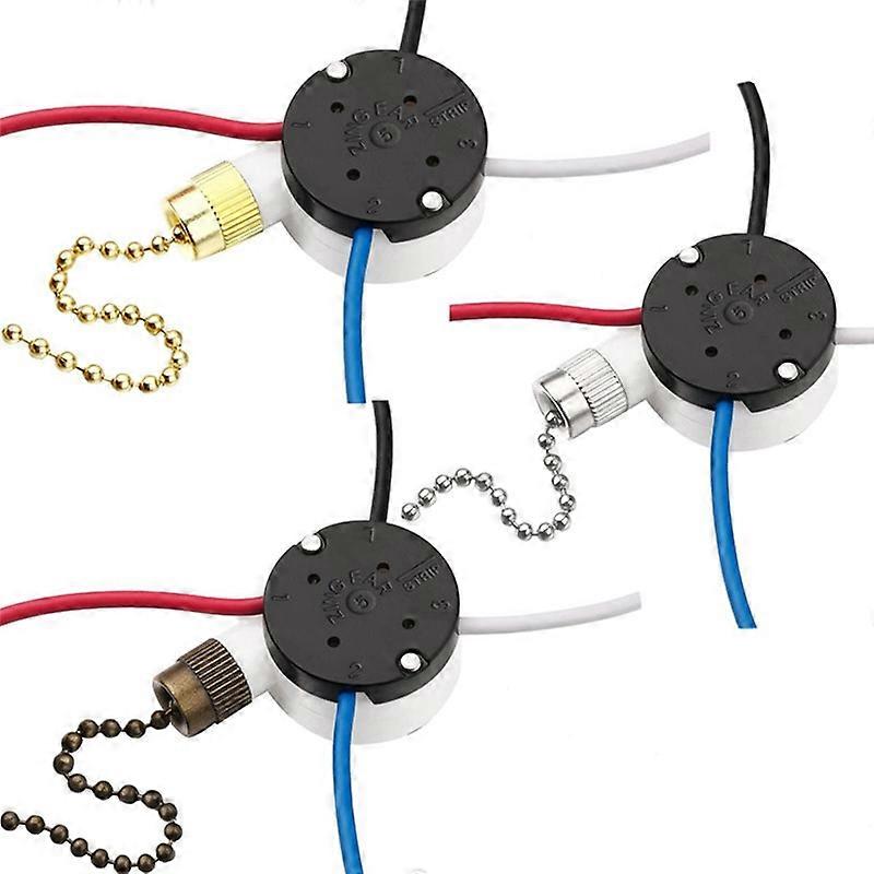 3 Pcs Ze-208s E89885 3 Speed 4 Wire Pull Chain Switch Ceiling Fan Light Switch Replacement Part,a