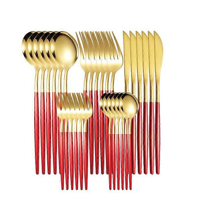 30 piece stainless steel tableware set, gold Western style steak tableware set, knife, fork, spoon tableware set
